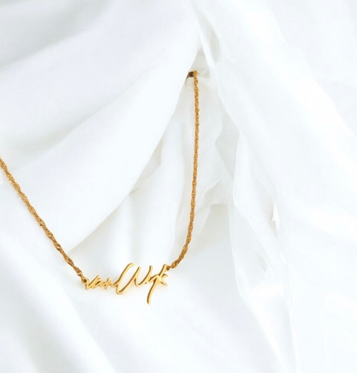 Personalized stainless steel necklace. add your own name. gold and silver. waterproof and tarnish proof jewelry