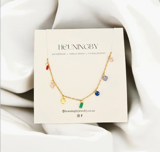 stainless steel necklace with gemstones