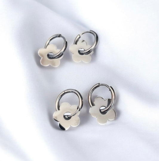 stainless steel earrings with floral detail