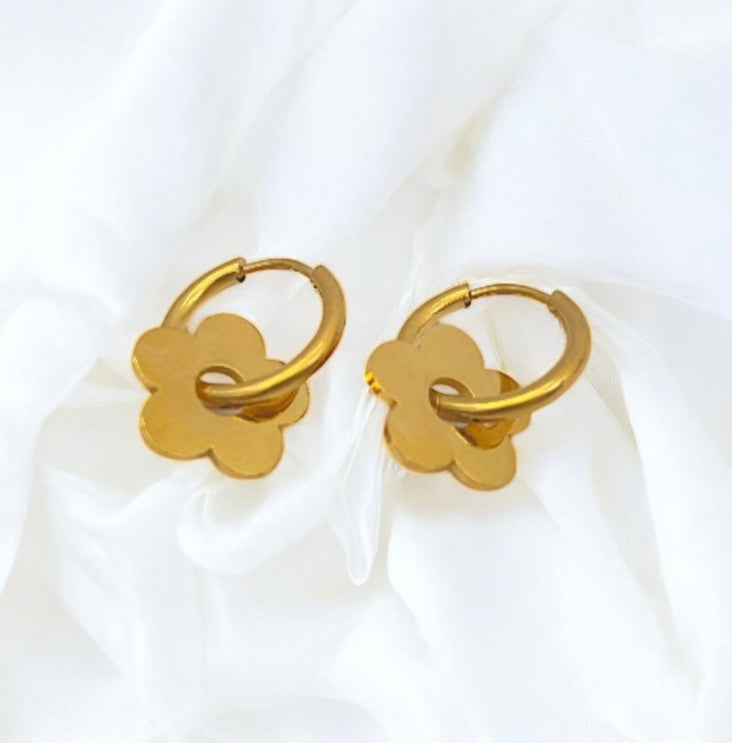 stainless steel earrings with floral detail
